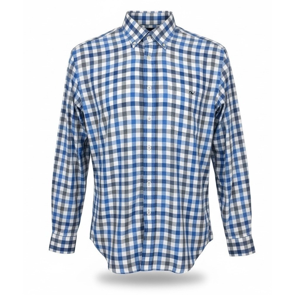 Vineyard Vines Tucker Shirt Men's XL Blue Gray White Big Check‎ Slim Fit Cotton